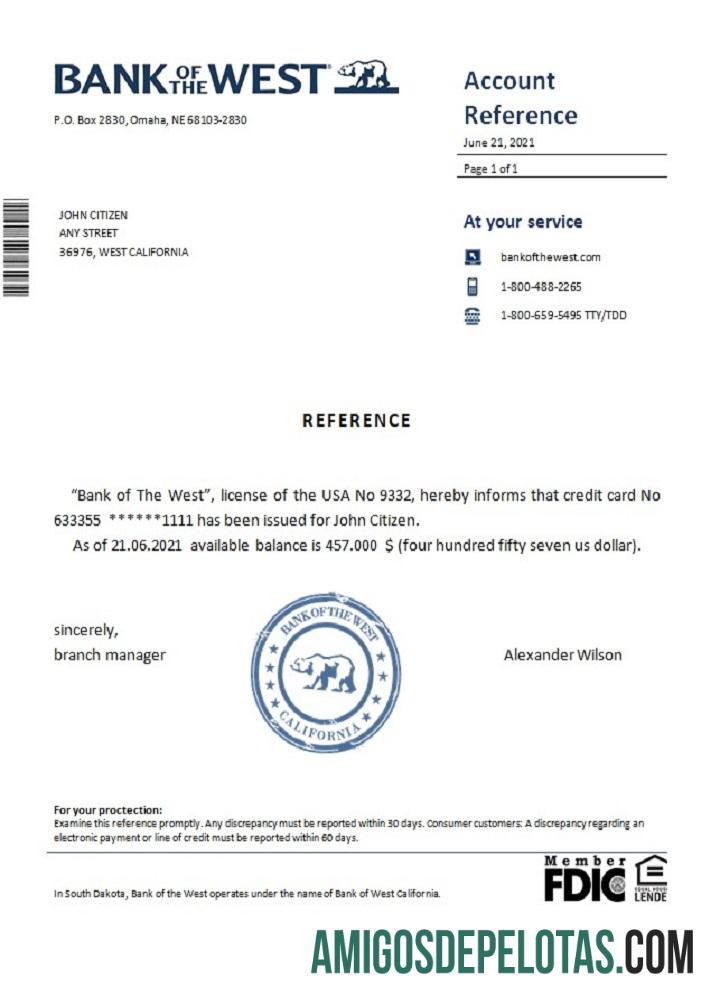 Referência do Banco do Oeste dos EUA amostra